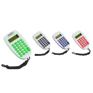 CC4261, Calculadora con botones de color y cordón negro para colgar. Batería incluida. Presentación: caja en color blanco.