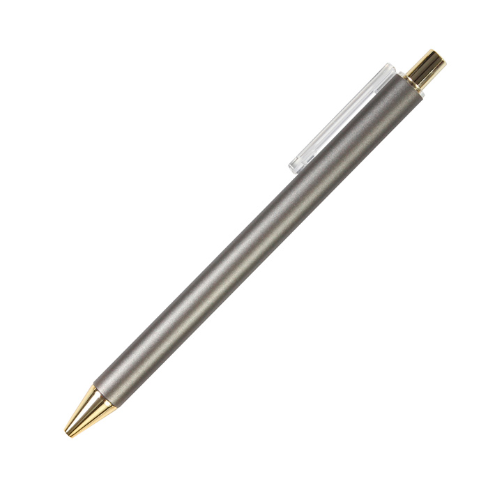 BL-155, Bolígrafo promocional fabricado en plástico ABS con barril acabado metálico, detalles en rose gold y clip transparente. Tinta de semi gel color azul.