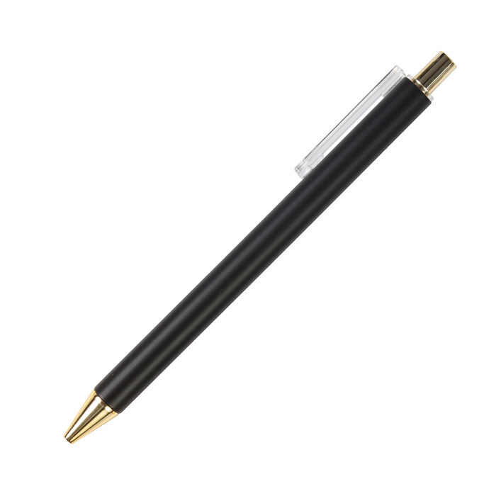 BL-155, Bolígrafo promocional fabricado en plástico ABS con barril acabado metálico, detalles en rose gold y clip transparente. Tinta de semi gel color azul.
